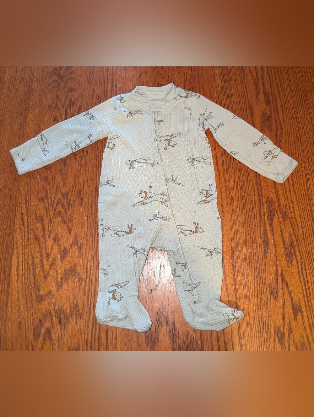 Carter’s Baby Boy Airplane Footed Sleeper 3M Gray Ribbed Zip-Up